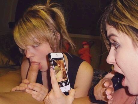 Naked girl is sucking a cock and her friend is filming her in astonishment